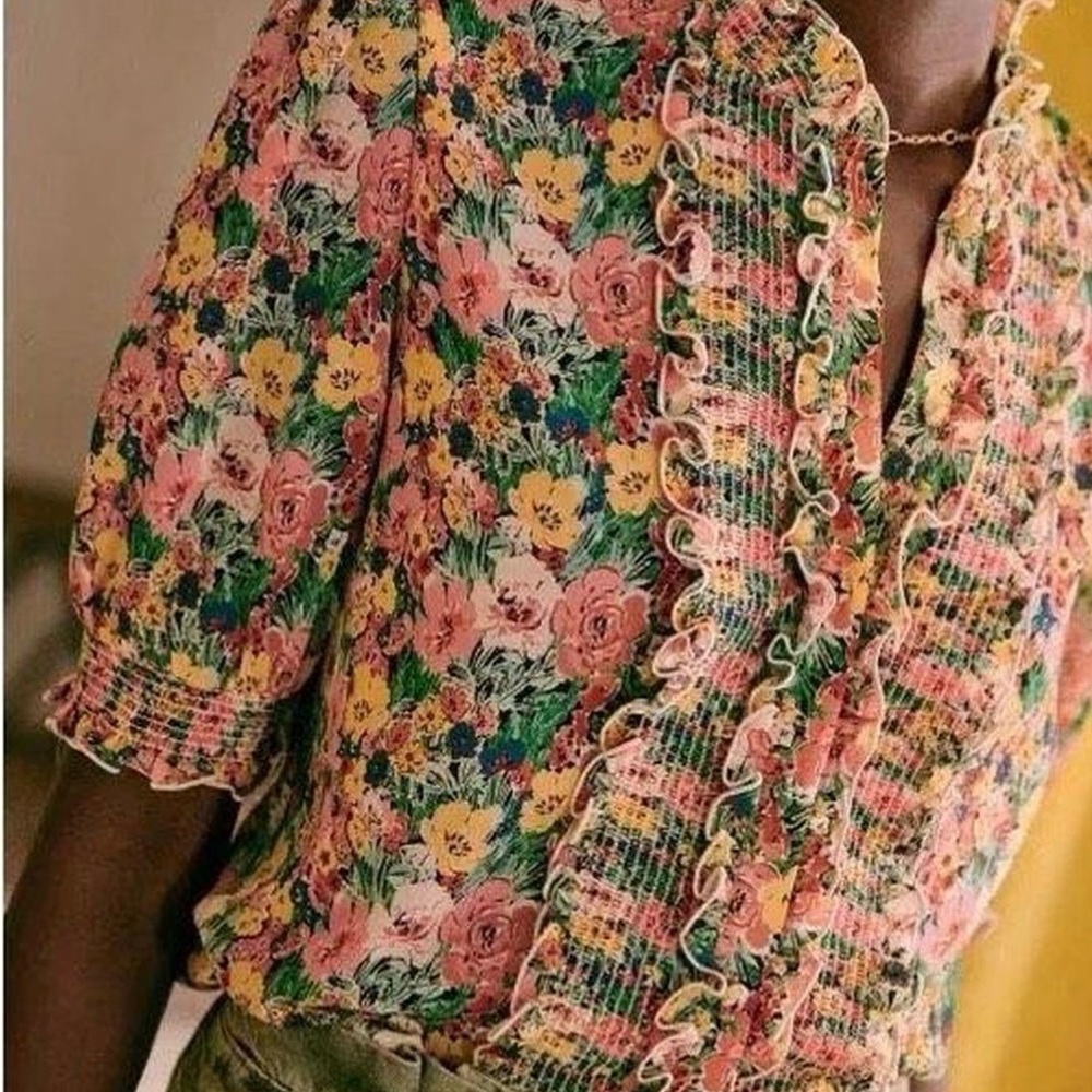 Sezane Floral Ruffle Blouse - Multicolor